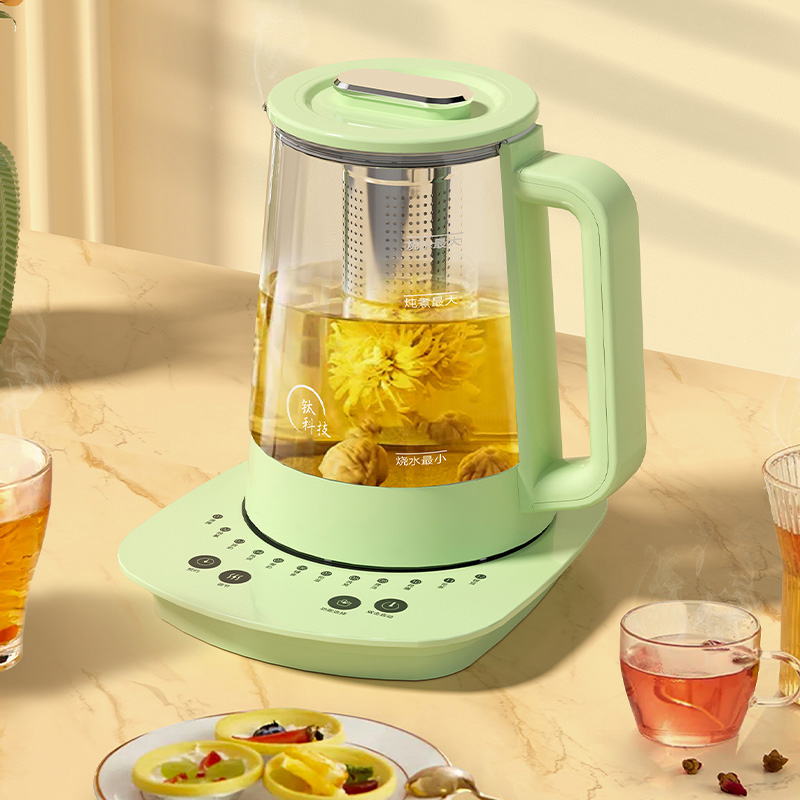 Tetera eléctrica de vidrio de titanio saludable con infusor de té